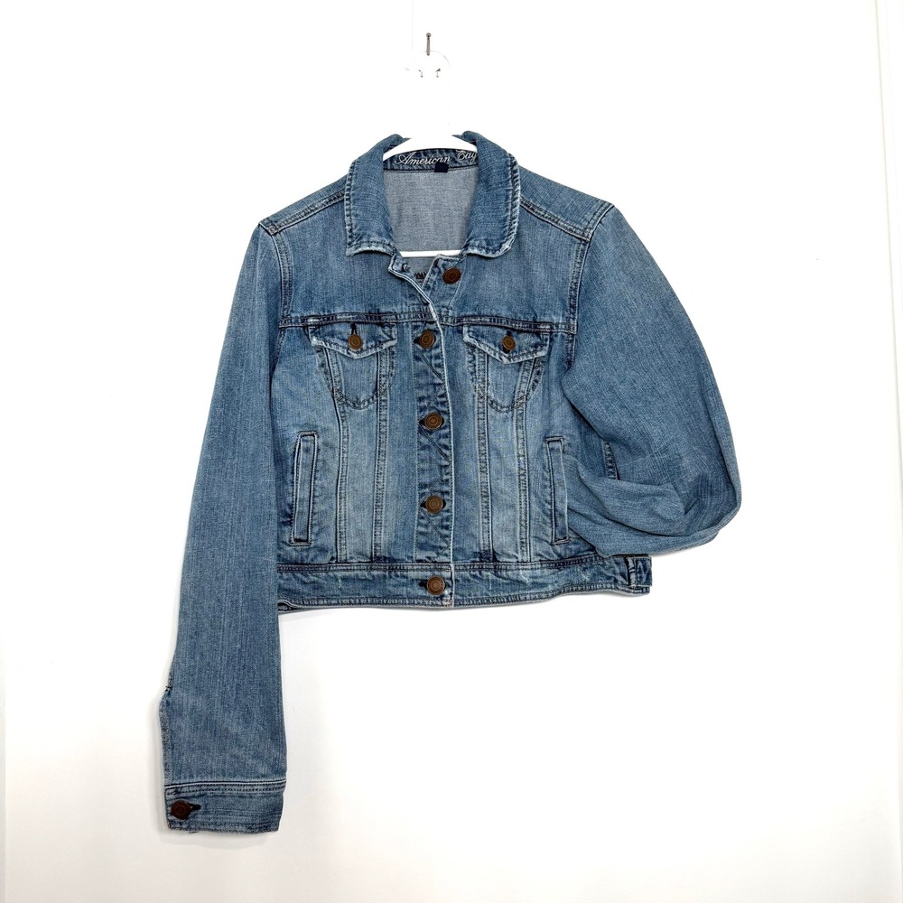 American Eagle 2012 Cropped Denim Jacket L Distressed